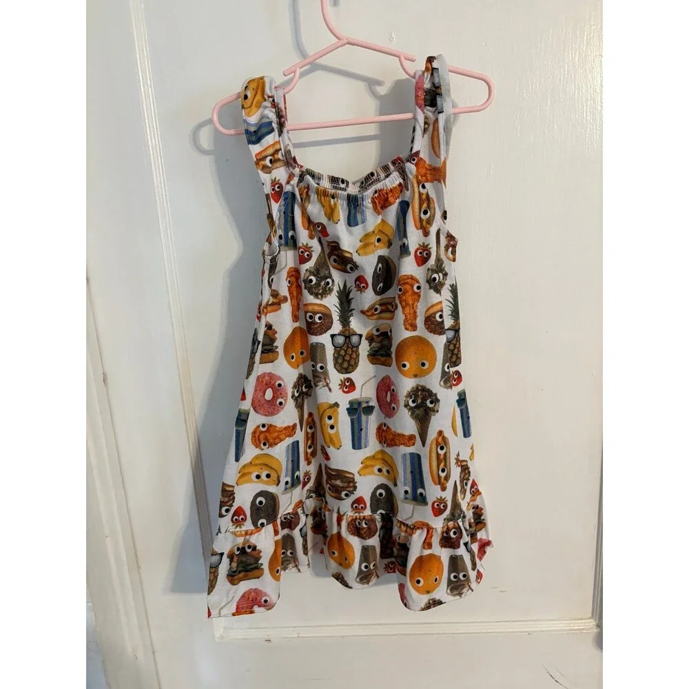 Gymboree Googly Eyes Food ruffle Sleeve nightgown pajama dress size XS (3-4)
